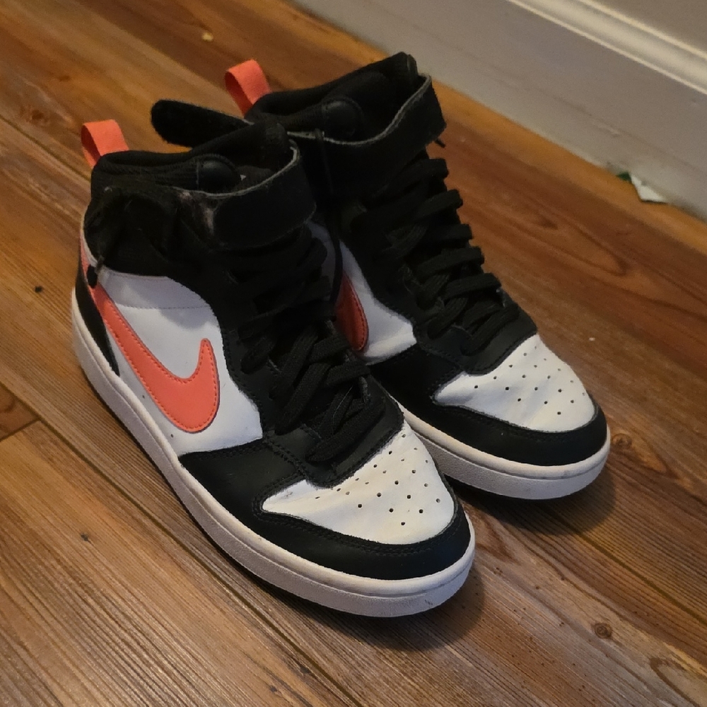 Nike Black and White Sneakers with Coral Swoosh